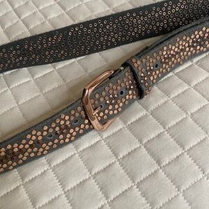 Copper and gold grey leather bling belt